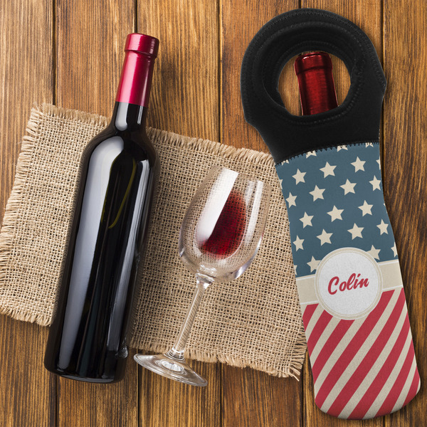 Stars and Stripes Wine Tote Bag - FLATLAY