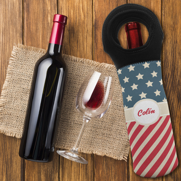 Stars and Stripes Wine Tote Bag - FLATLAY
