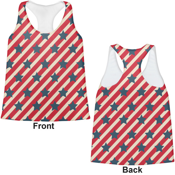 Stars and Stripes Womens Racerback Tank Tops - Medium - Front and Back