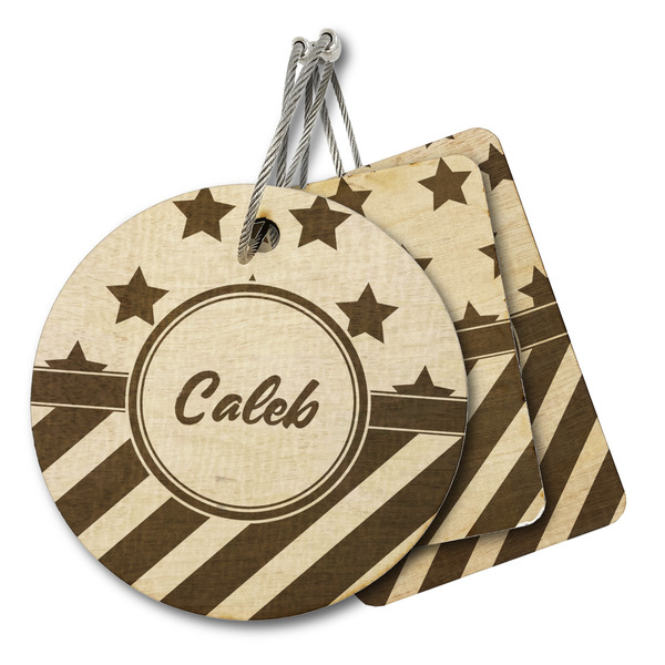 Custom Stars and Stripes Wood Luggage Tag (Personalized)