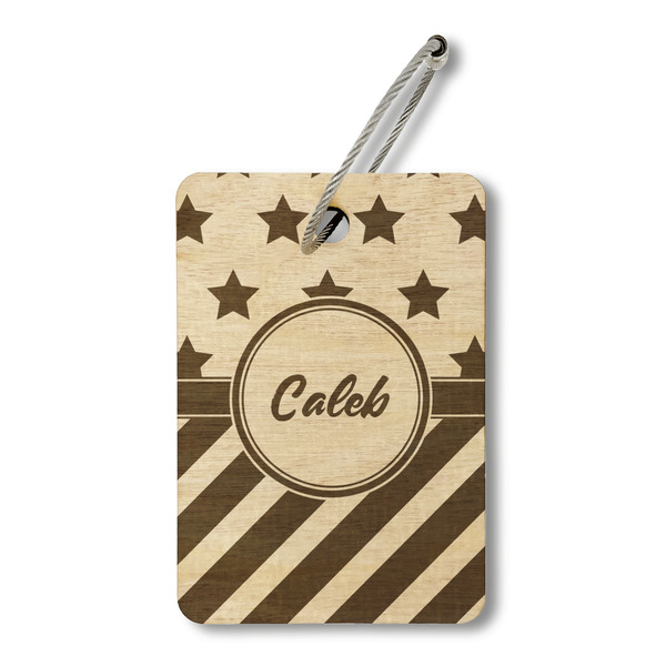 Custom Stars and Stripes Wood Luggage Tag - Rectangle (Personalized)