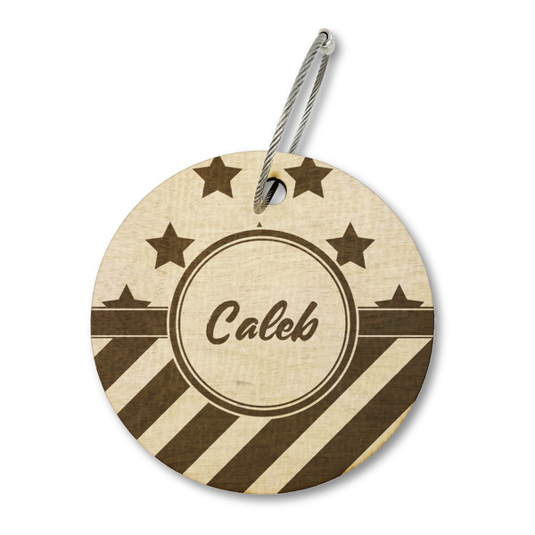Custom Stars and Stripes Wood Luggage Tag - Round (Personalized)