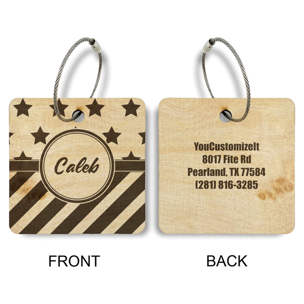 Stars and Stripes Wood Luggage Tags - Square - Approval