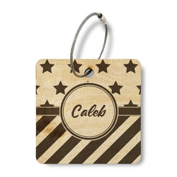 Stars and Stripes Wood Luggage Tag - Square (Personalized)