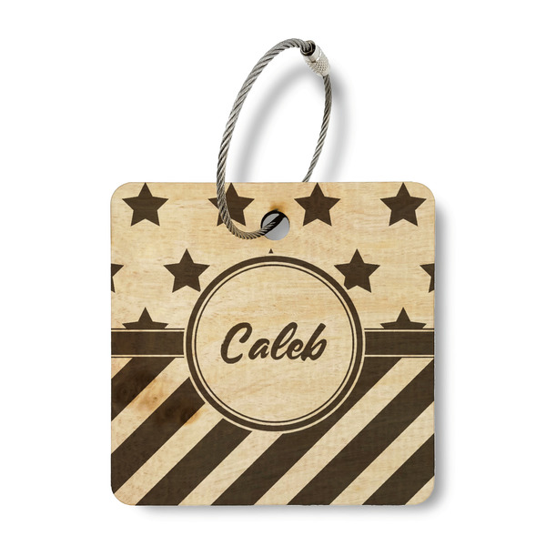 Custom Stars and Stripes Wood Luggage Tag - Square (Personalized)