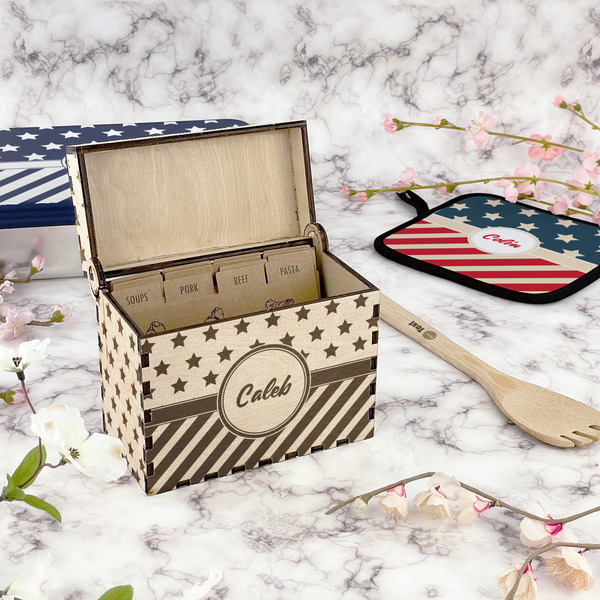 Stars and Stripes Wood Recipe Boxes - Lifestyle