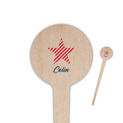 Stars and Stripes 4" Round Wooden Food Picks - Single Sided (Personalized)
