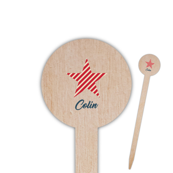 Custom Stars and Stripes Round Wooden Food Picks (Personalized)