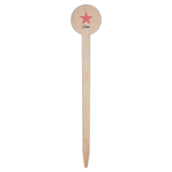 Stars and Stripes Wooden 6" Food Pick - Round - Single Pick
