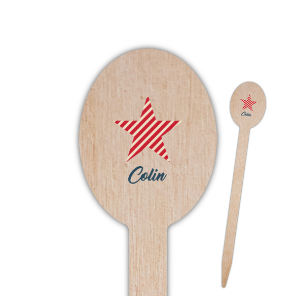 Custom Stars and Stripes Oval Wooden Food Picks - Single Sided (Personalized)