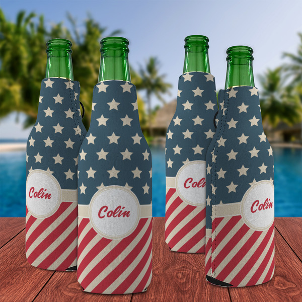 Stars and Stripes Zipper Bottle Cooler - Set of 4 - LIFESTYLE