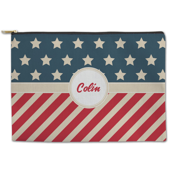Custom Stars and Stripes Zipper Pouch - Large - 12.5"x8.5" (Personalized)
