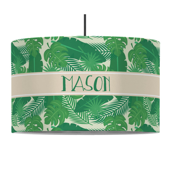 Custom Tropical Leaves #2 12" Drum Pendant Lamp - Fabric (Personalized)