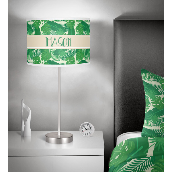 Tropical Leaves 2 13 inch drum lamp shade - in room