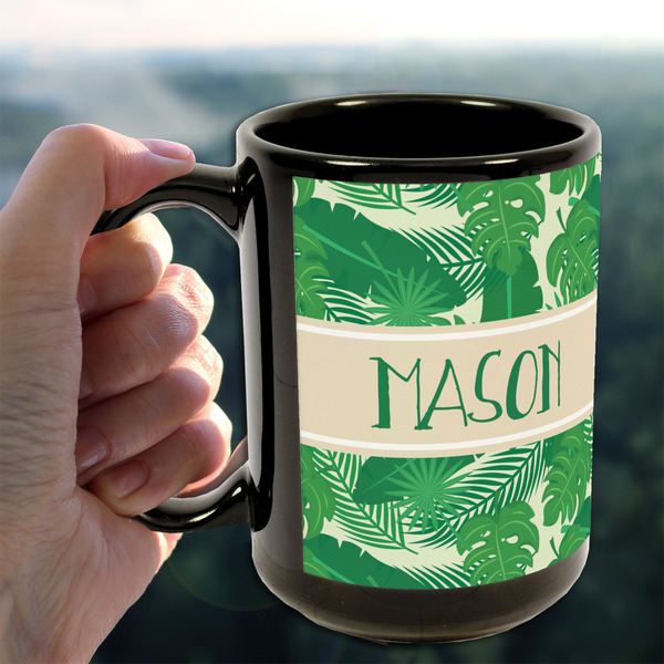 Tropical Leaves #2 15oz. Black Mug - LIFESTYLE
