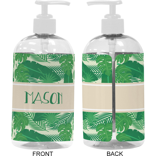 Tropical Leaves #2 16 oz Plastic Liquid Dispenser- Approval- White