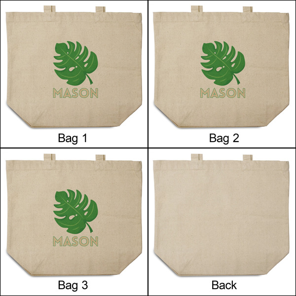 Tropical Leaves #2 3 Reusable Cotton Grocery Bags - Front & Back View
