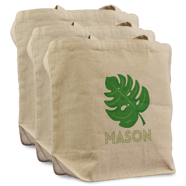 Custom Tropical Leaves #2 Reusable Cotton Grocery Bags - Set of 3 (Personalized)