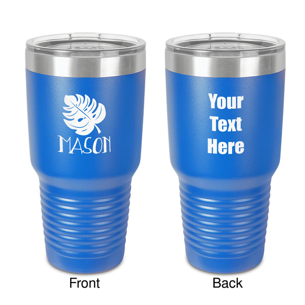 Custom Tropical Leaves #2 30 oz Stainless Steel Tumbler - Royal Blue - Double-Sided (Personalized)