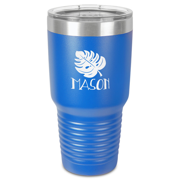 Custom Tropical Leaves #2 30 oz Stainless Steel Tumbler - Royal Blue - Single-Sided (Personalized)