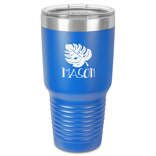 Tropical Leaves #2 30 oz Stainless Steel Ringneck Tumbler - Blue - Front