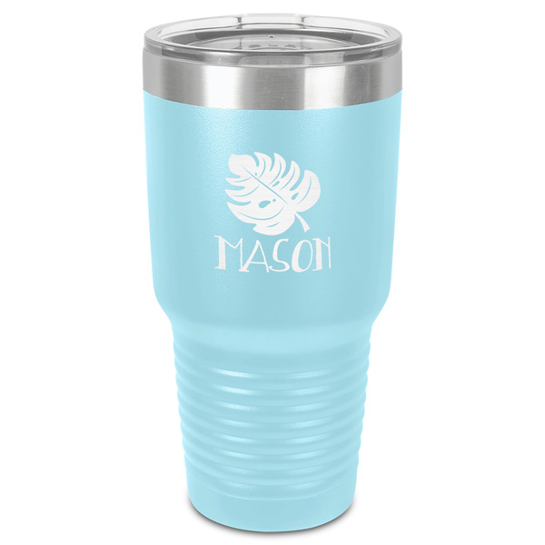 Tropical Leaves #2 30 oz Stainless Steel Ringneck Tumbler - Teal - Front
