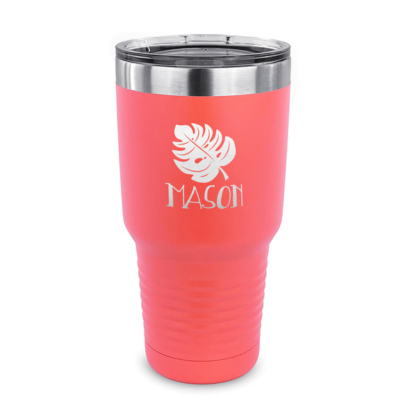 Custom Tropical Leaves #2 30 oz Stainless Steel Tumbler - Coral - Single Sided (Personalized)