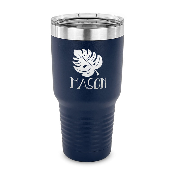 Custom Tropical Leaves #2 30 oz Stainless Steel Tumbler - Navy - Single Sided (Personalized)