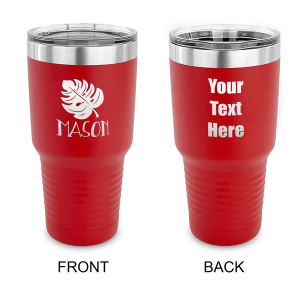 Custom Tropical Leaves #2 30 oz Stainless Steel Tumbler - Red - Double Sided (Personalized)