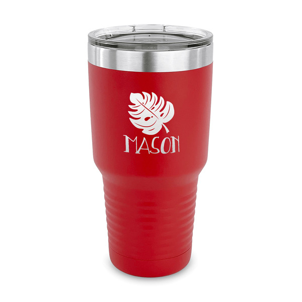 Custom Tropical Leaves #2 30 oz Stainless Steel Tumbler - Red - Single Sided (Personalized)