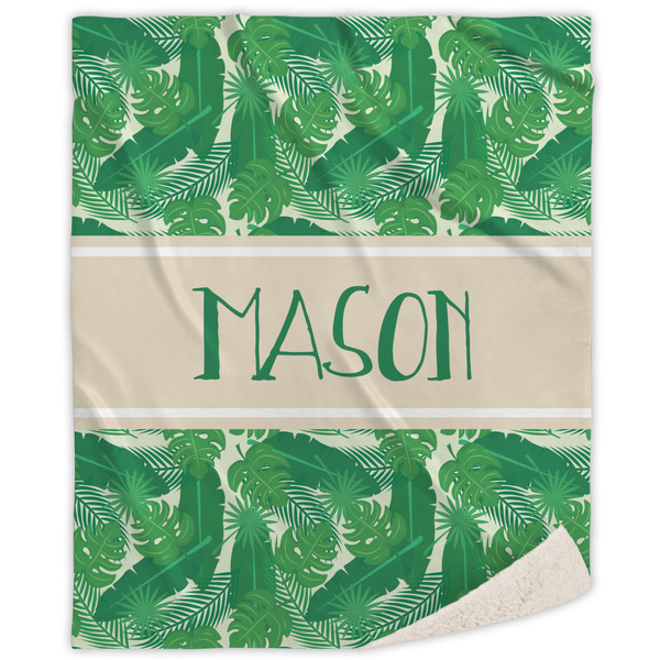 Custom Tropical Leaves #2 Sherpa Throw Blanket - 60"x80" w/ Name or Text