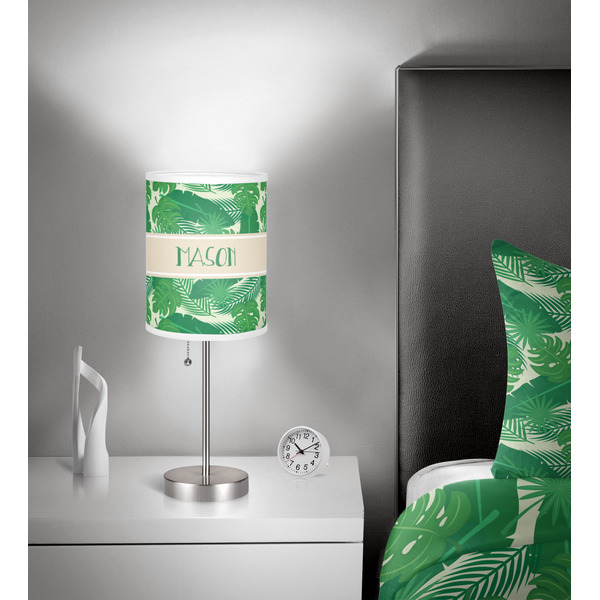 Tropical Leaves 2 7 inch drum lamp shade - in room