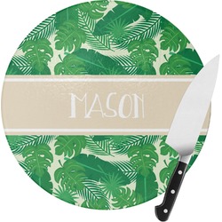Tropical Leaves #2 Round Glass Cutting Board - Small (Personalized)