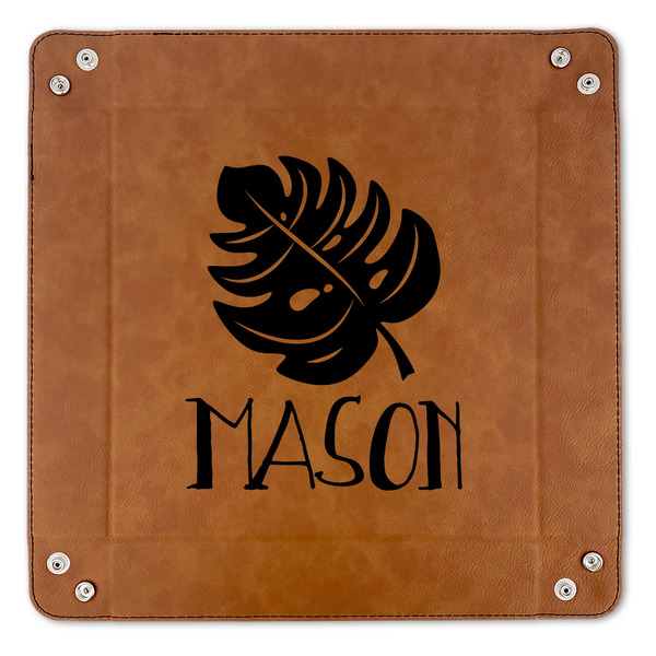 Tropical Leaves #2 9" x 9" Leatherette Snap Up Tray - APPROVAL (FLAT)