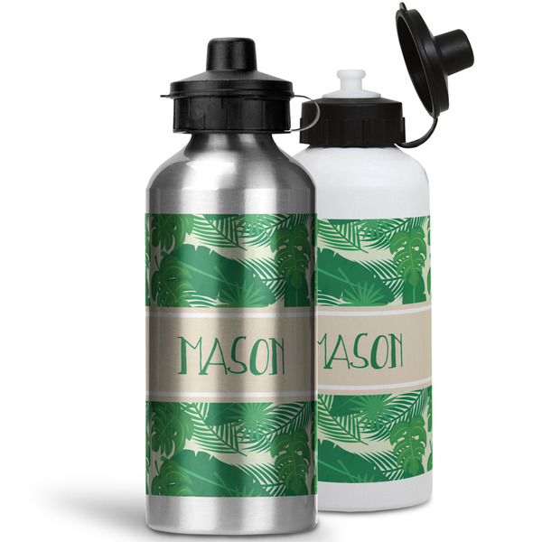 Tropical Leaves #2 Aluminum Water Bottles - MAIN (white &silver)