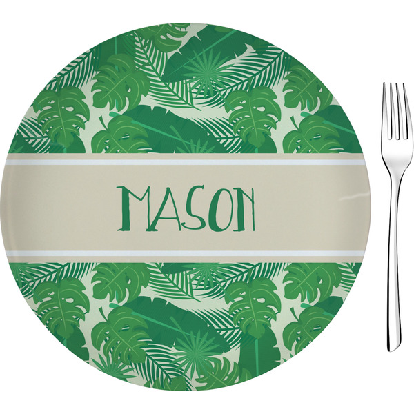 Custom Tropical Leaves #2 Glass Appetizer / Dessert Plate 8" (Personalized)