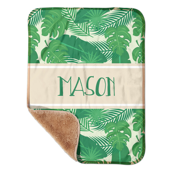 Custom Tropical Leaves #2 Sherpa Baby Blanket - 30" x 40" w/ Name or Text