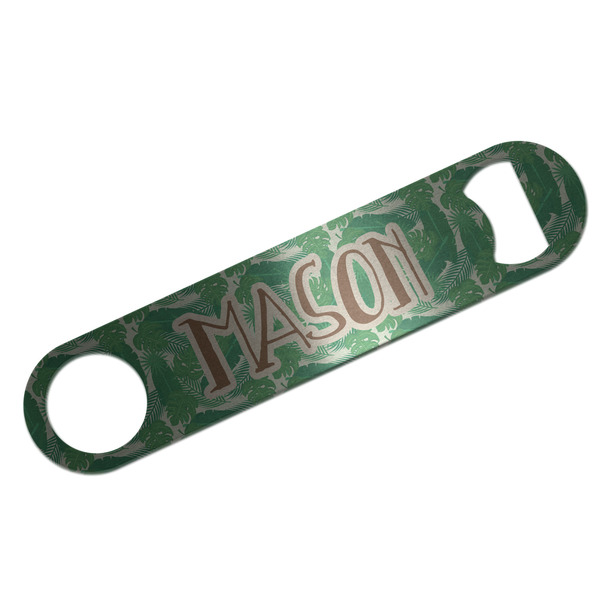 Custom Tropical Leaves #2 Bar Bottle Opener - Silver w/ Name or Text