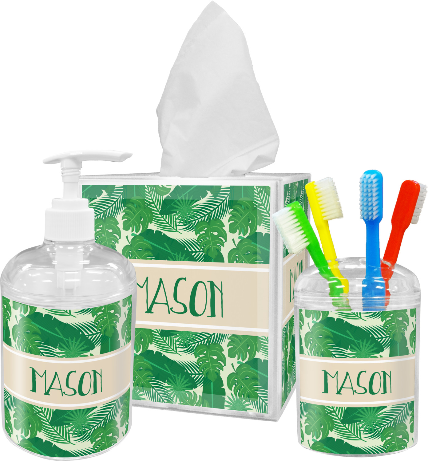 Tropical Leaves 2 Acrylic Bathroom Accessories Set w/ Name or Text