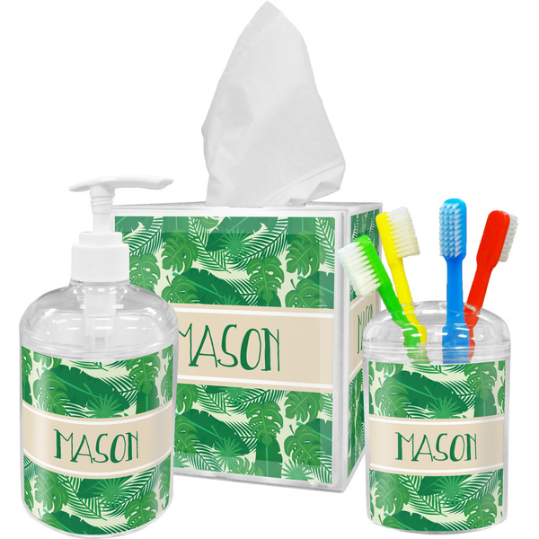 Custom Tropical Leaves #2 Acrylic Bathroom Accessories Set w/ Name or Text