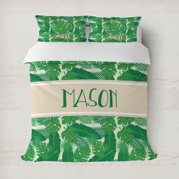 Custom Tropical Leaves #2 Duvet Cover Set - Full / Queen w/ Name or Text
