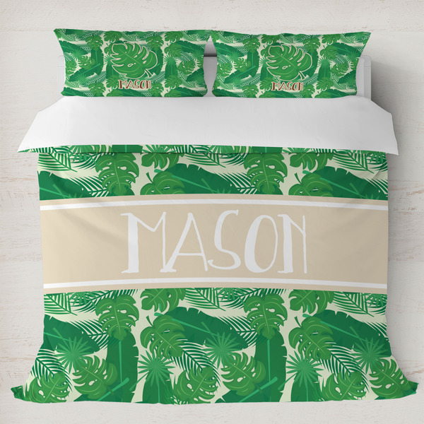 Custom Tropical Leaves #2 Duvet Cover Set - King w/ Name or Text