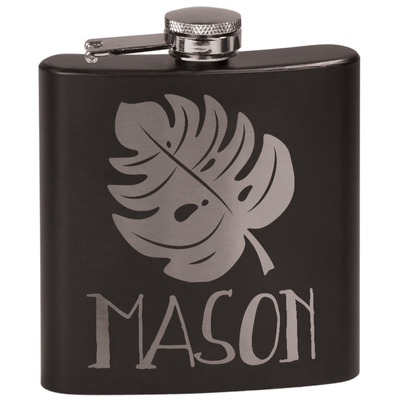Tropical Leaves #2 Black Flask Set (Personalized)