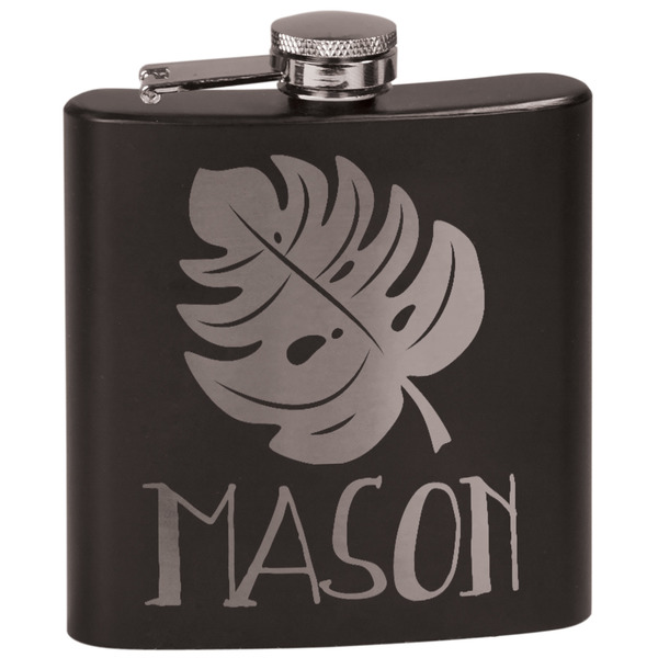 Custom Tropical Leaves #2 Black Flask Set (Personalized)
