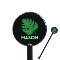 Tropical Leaves #2 5.5" Round Plastic Stir Sticks - Black - Single Sided (Personalized)