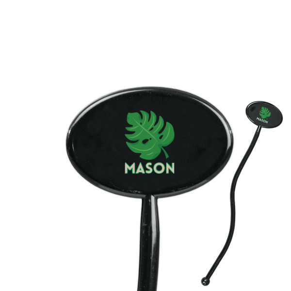 Custom Tropical Leaves #2 7" Oval Plastic Stir Sticks - Black - Single Sided (Personalized)