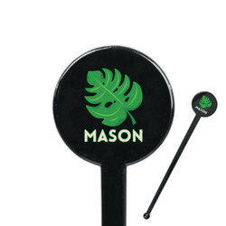 Tropical Leaves #2 7" Round Plastic Stir Sticks - Black - Double Sided (Personalized)