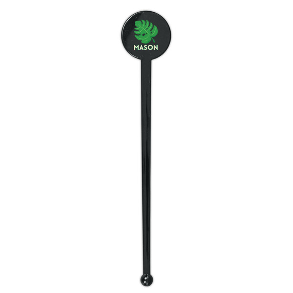 Tropical Leaves #2 Black Plastic 7" Stir Stick - Round - Single Stick