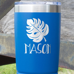 Tropical Leaves #2 20 oz Stainless Steel Tumbler - Royal Blue - Double Sided (Personalized)