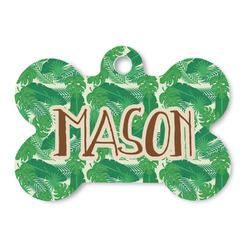 Tropical Leaves #2 Bone Shaped Dog ID Tag - Large (Personalized)
